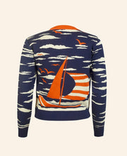 Load image into Gallery viewer, Vera navy sailing boat long-sleeved cardigan