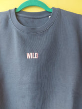 Load image into Gallery viewer, Navy Sweatshirt with "Wild" pink embroidery by Black and Beech