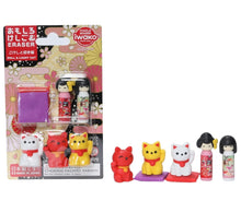 Load image into Gallery viewer, Iwako Kokeshi and Lucky Cat erasers