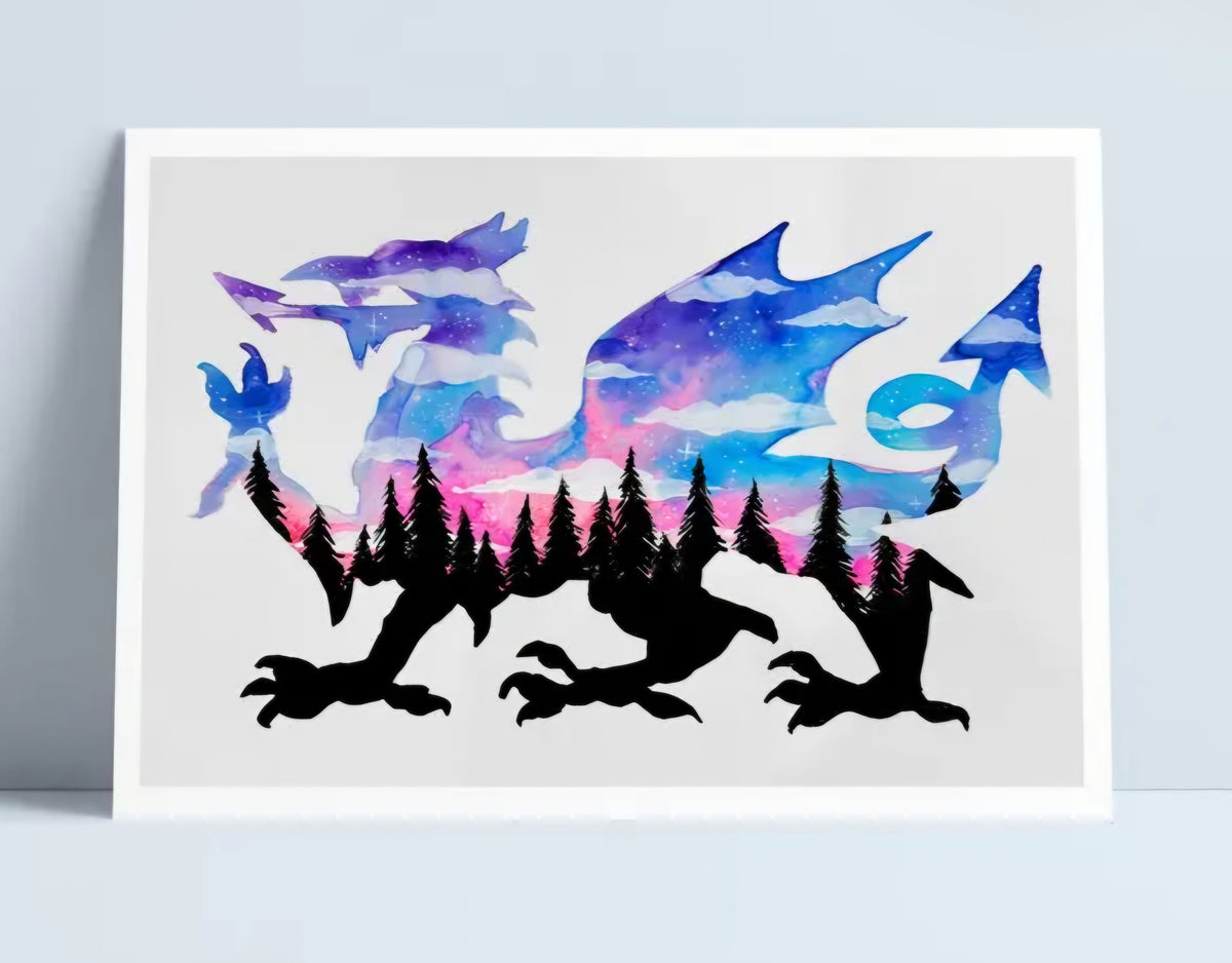 Dragon Sunset/draig machlud A4 Print by Niki Pilkington