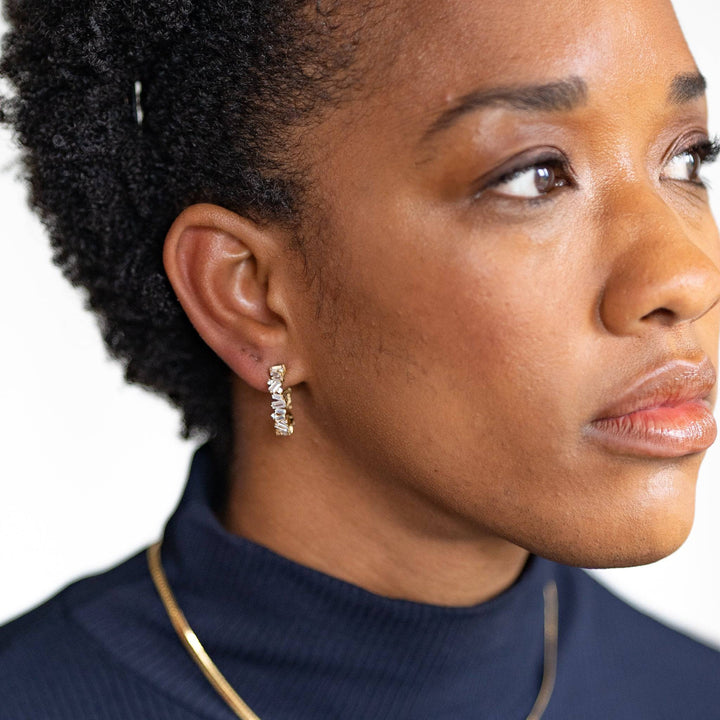 Statement Sparkly Gold Baguette Hoop Earrings