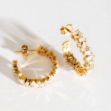 Load image into Gallery viewer, Statement Sparkly Gold Baguette Hoop Earrings

