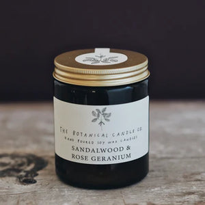 Sandalwood & Rose Geranium Scented Soy Wax Candle