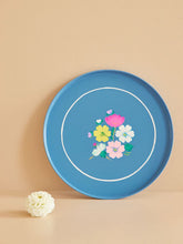 Load image into Gallery viewer, Metal Round Tray in Blue with Flowers
