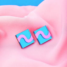 Load image into Gallery viewer, Blue Square Wiggle Stud Earrings
