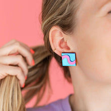 Load image into Gallery viewer, Blue Square Wiggle Stud Earrings
