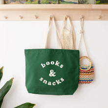 Load image into Gallery viewer, Books &amp; Snacks - Forest Green Tote Bag
