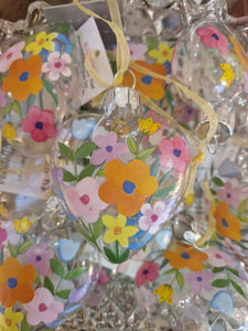 Pastel Flowers Glass Heart Decoration