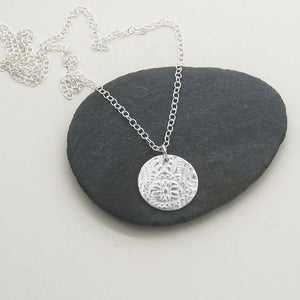 Embossed Silver Disc Necklace
