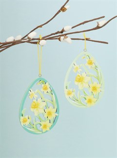 Daffodil Fretwork Egg Wooden Decoration