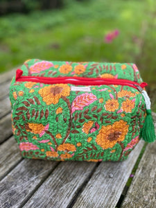 Green and Orange Handmade Quilted Washbag