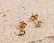 Load image into Gallery viewer, Moon yellow opal gold studs

