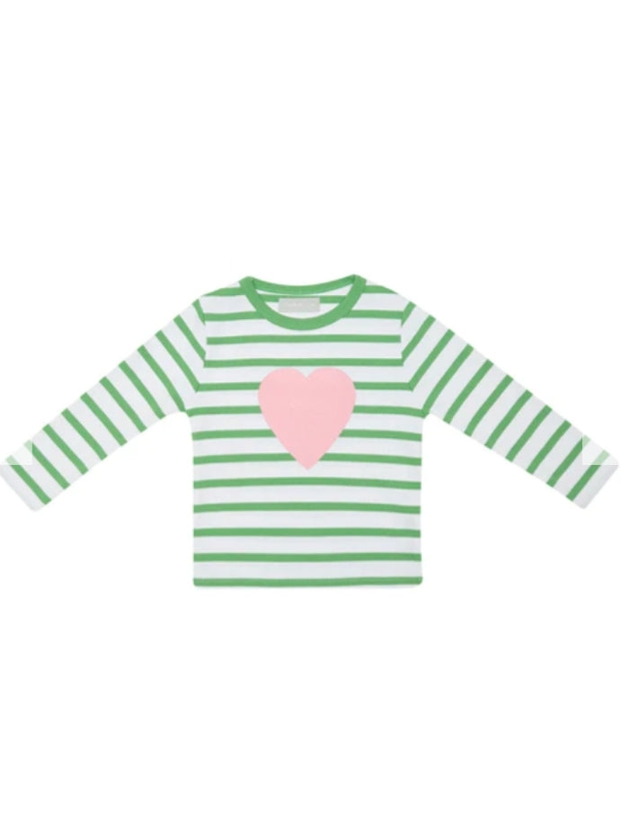 Grass Green and white love heart long sleeve top