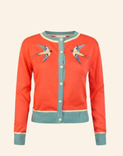 Load image into Gallery viewer, Embroidered swallows Vera Cardigan in coral
