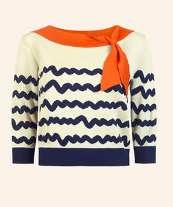Amelia cream wave striped knitted top