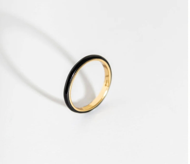 Black and enamel gold stacking ring