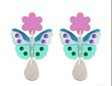 Load image into Gallery viewer, Butterfly flower drop earrings
