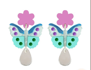 Butterfly flower drop earrings