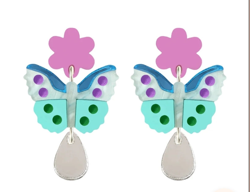 Butterfly flower drop earrings