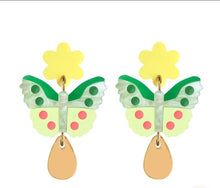 Load image into Gallery viewer, Butterfly flower drop earrings
