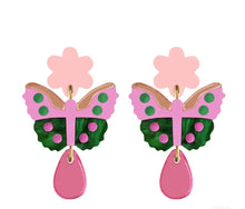 Load image into Gallery viewer, Butterfly flower drop earrings
