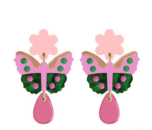 Butterfly flower drop earrings