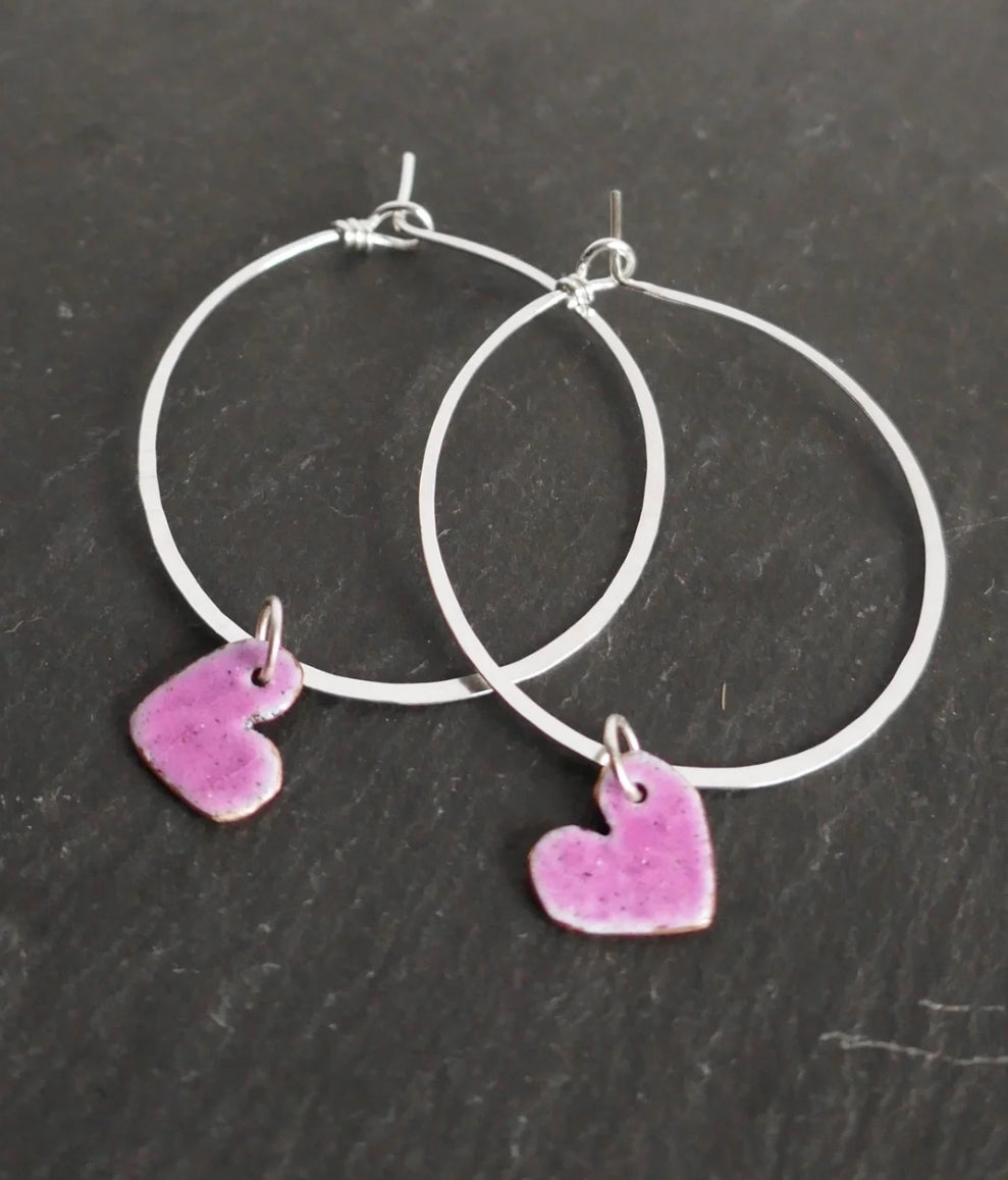Enamel heart hoop earrings