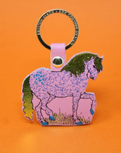 Load image into Gallery viewer, Horse keyfob - leather with gold plated ring
