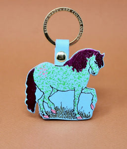 Horse keyfob - leather with gold plated ring