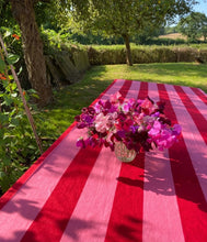 Load image into Gallery viewer, Indian Block printed tablecloth in pink and red stripes
