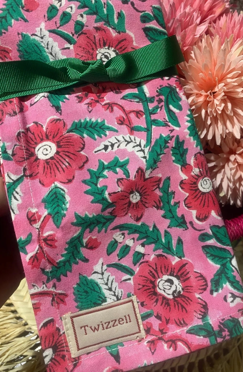 Indian Block printed napkins in pink and red - set of 4
