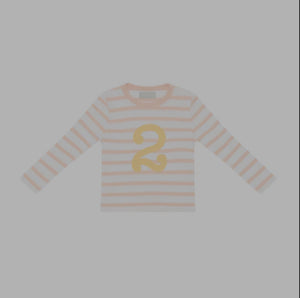 Powder Pink and White Breton Striped Number T Shirt