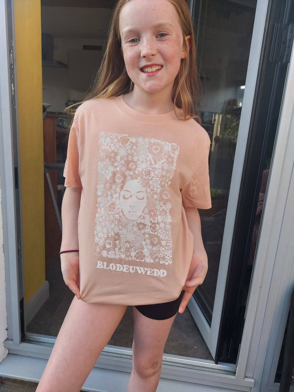 Blodeuwedd child's t-shirt in soft peach