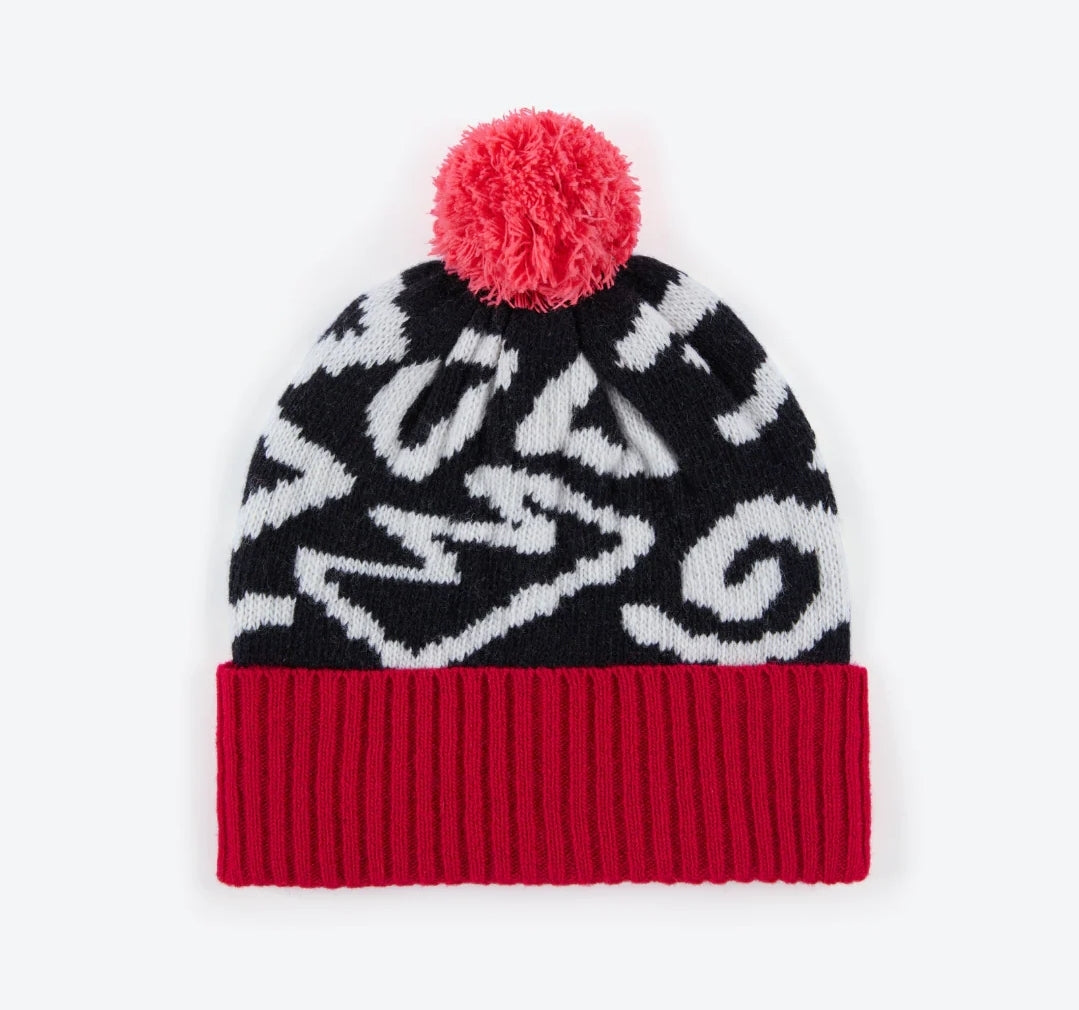 90s black and white doodle wool hat