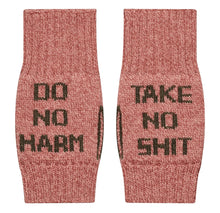 Load image into Gallery viewer, Do No Harm, Take No Shit Wrist Warmers in Cloudberry and Chaffinch by Black and Beech
