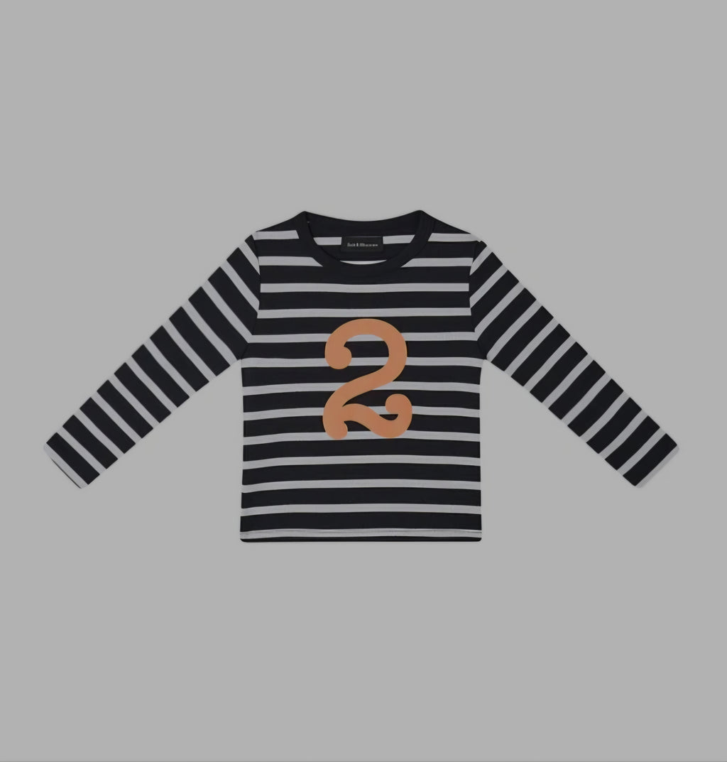 Bob and Blossom Black and White Breton Striped Number T Shirt