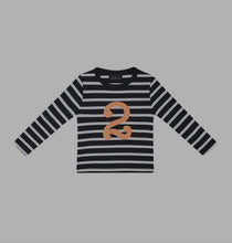 Load image into Gallery viewer, Bob and Blossom Black and White Breton Striped Number T Shirt
