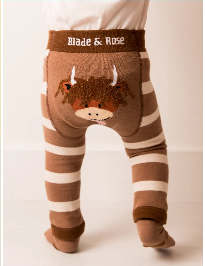 Neutral Highland Cow leggings by Blade & Rose