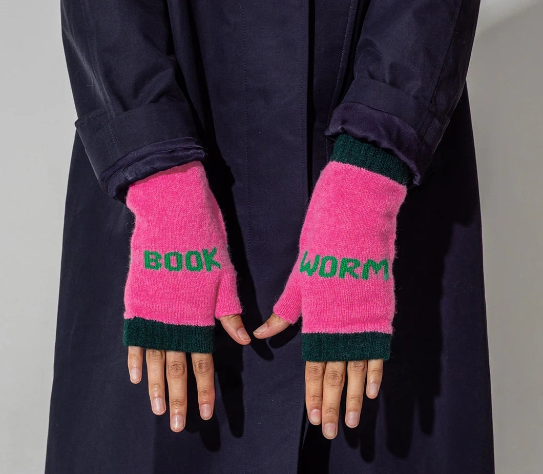 Book Worm Mittens bubblegum and Kelly green