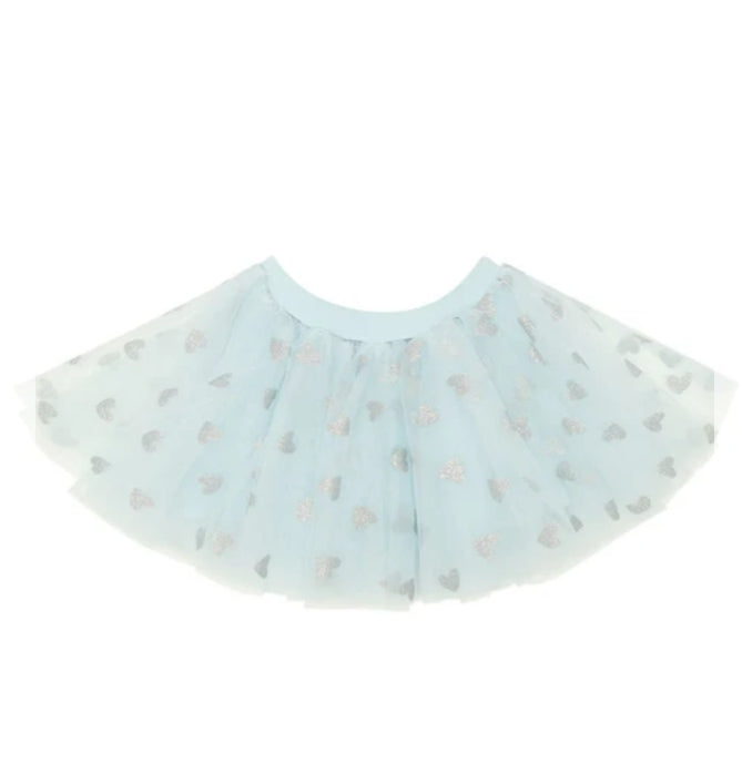 Sky blue tutu with silver glitter hearts
