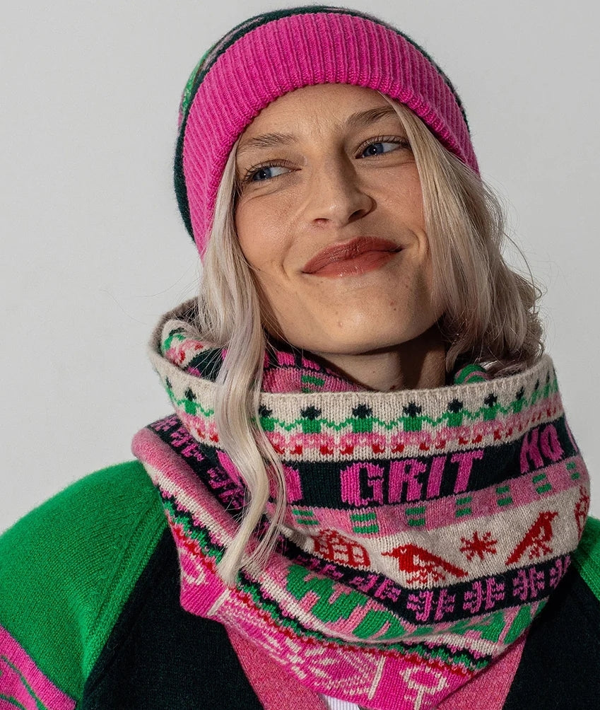 Feminist Fairisle loop scarf in bubblegum