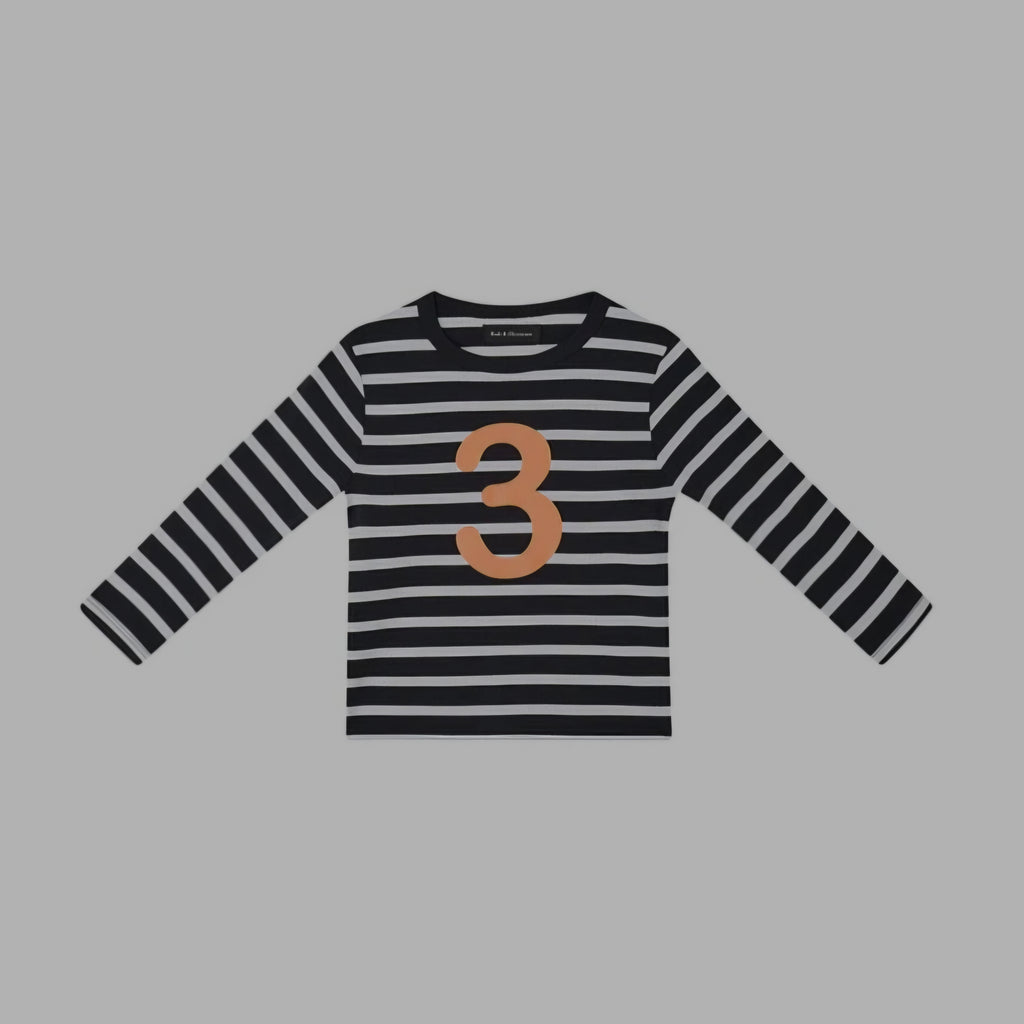 Bob and Blossom Black and White Breton Striped Number T Shirt