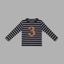 Load image into Gallery viewer, Bob and Blossom Black and White Breton Striped Number T Shirt
