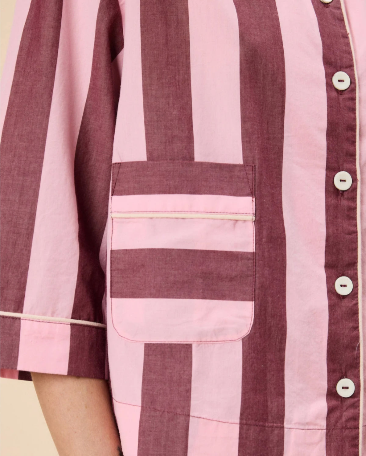 Cropped Cotton Pyjamas in Pink and Burgundy Stripe by TBCo