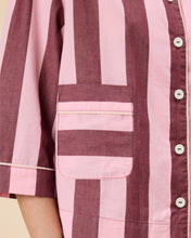 Load image into Gallery viewer, Cropped Cotton Pyjamas in Pink and Burgundy Stripe by TBCo
