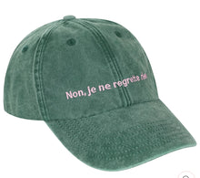 Load image into Gallery viewer, Non, Je Ne Regrette Rien stonewashed green hat
