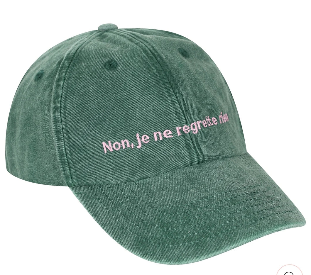 Non, Je Ne Regrette Rien stonewashed green hat