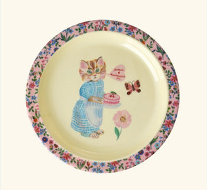 Pink vintage cat melamine plate by Nathalie Lété for Rice