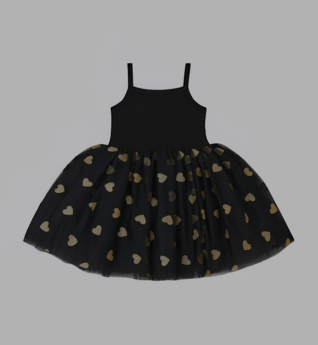 Black and Gold Glitter Heart Dress