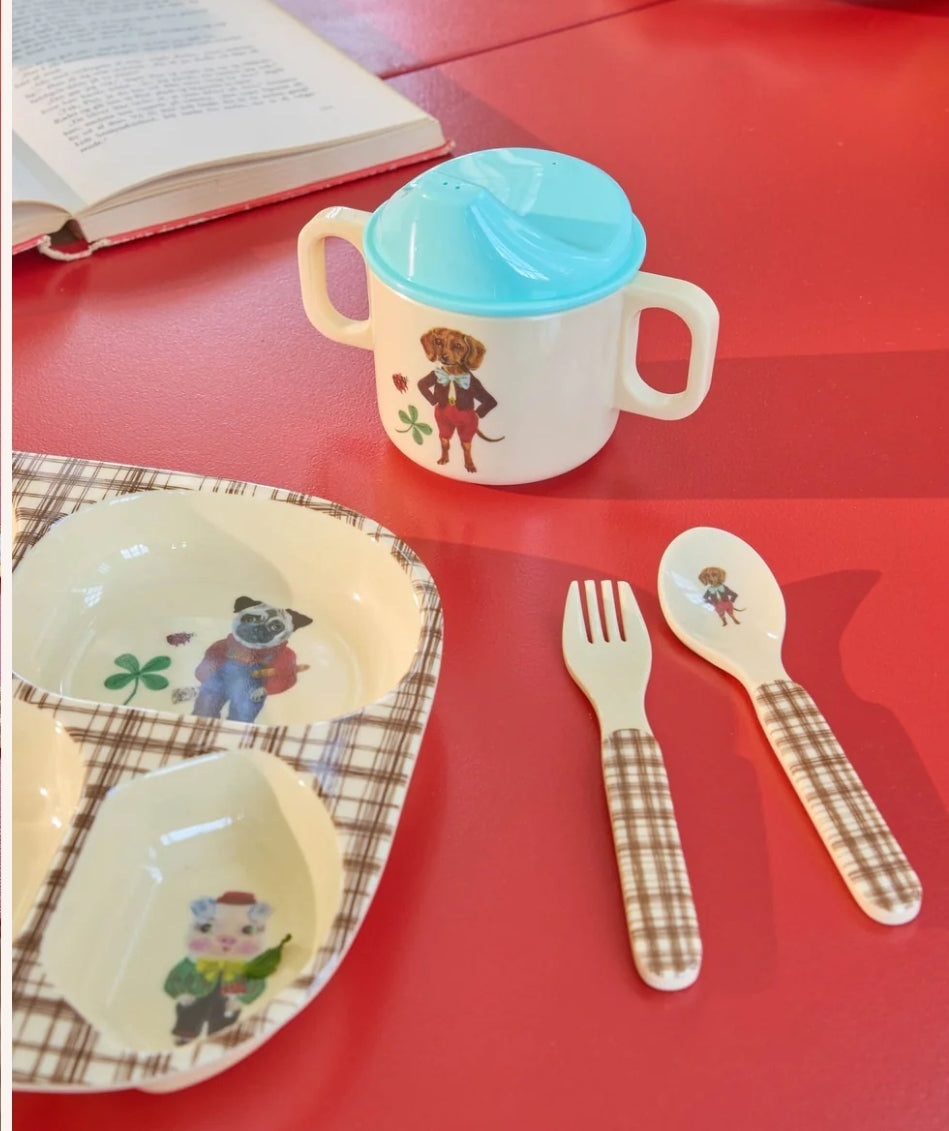 Baby melamine dinner set in blue by Nathalie Lété